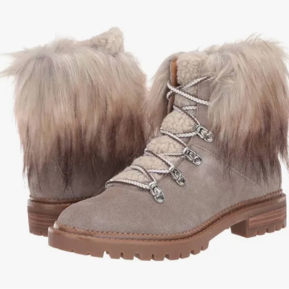 Nine West Alex 100% Leather, Faux Fur Boot Tan Size 10